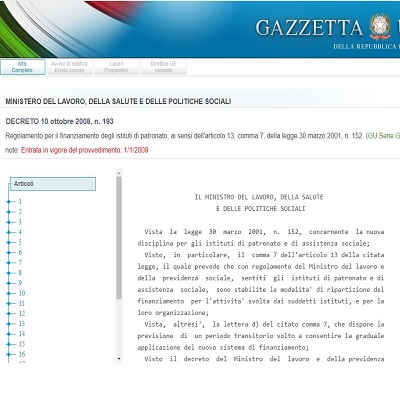 DECRETO 10 ottobre 2008 , n. 193 (Regolamento per il finanziamento degli istituti di patronato)